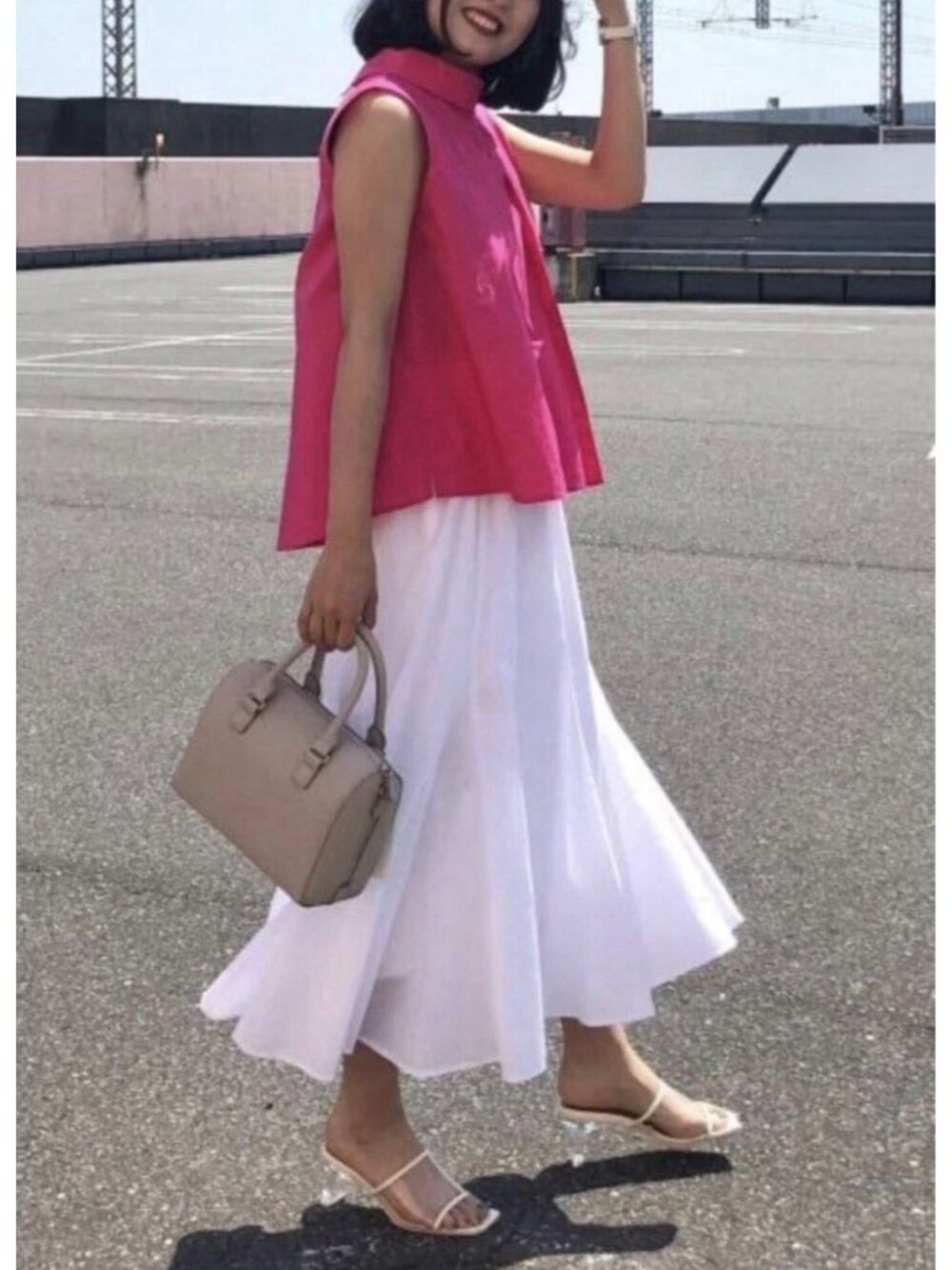 MARNI Uniqlo Women Pleated Sleeveless Blouse Pink Size Small NWT - Picture 5 of 9